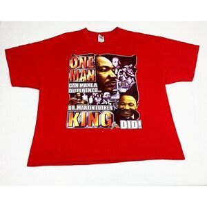 Vintage Y2K MLK T-Shirt Red 2XL Martin Luther King Jr Rap Tee Front and Back